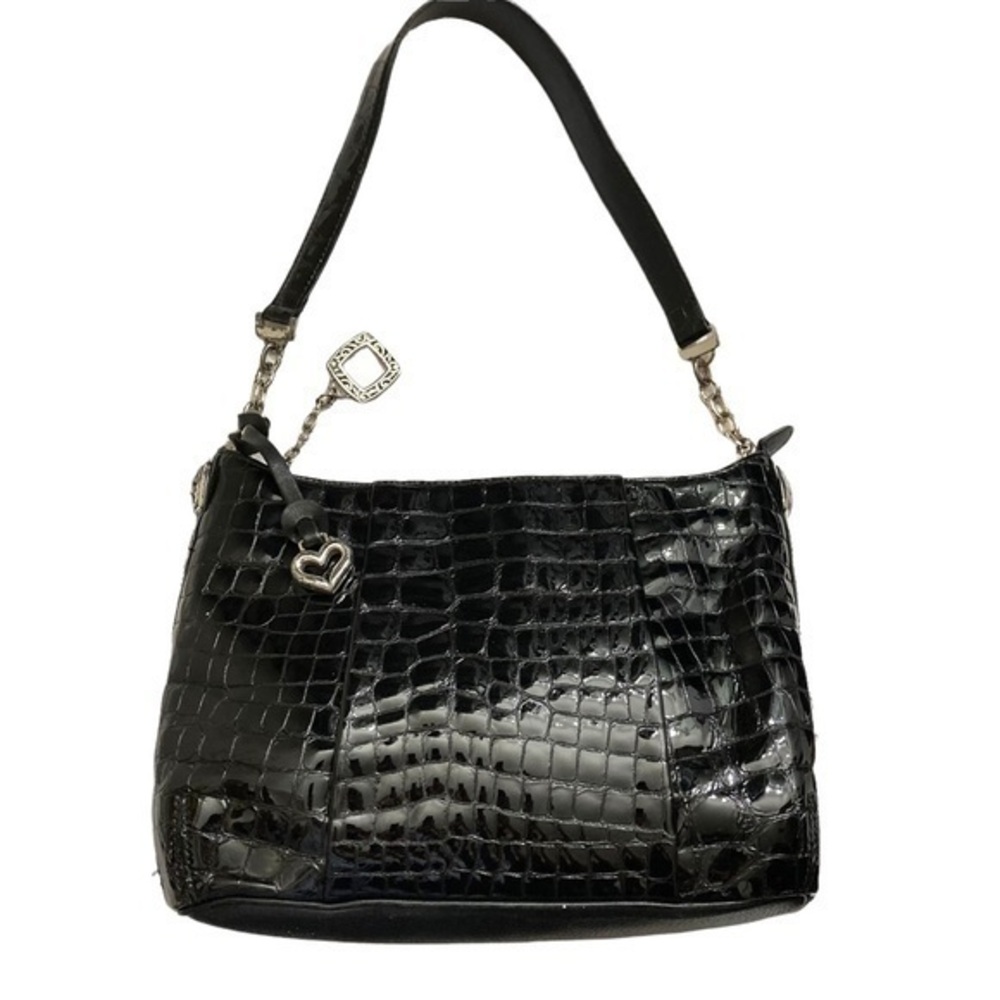 Brighton black shiny patent embossed leather bag